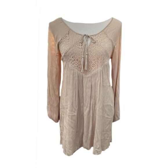 Purple Snow Dresses & Skirts - Purple Snow Beige Tan High Waist Front Tie Lined Dress Size S